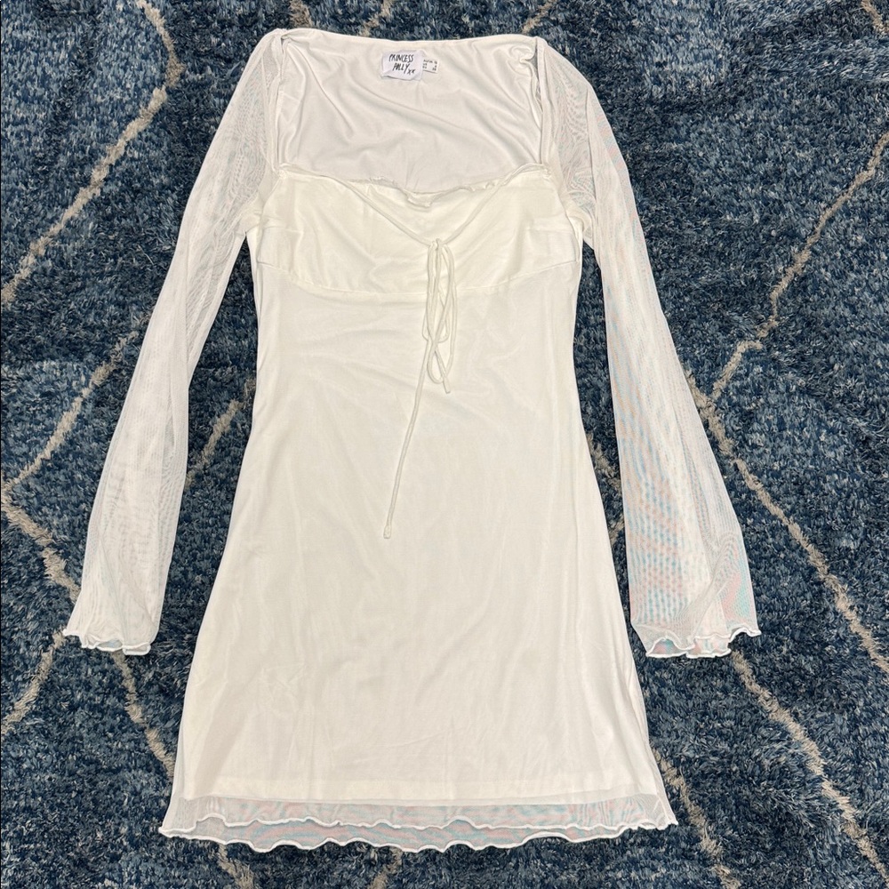 Princess Polly White Long Sleeve Mesh Overlay Dress